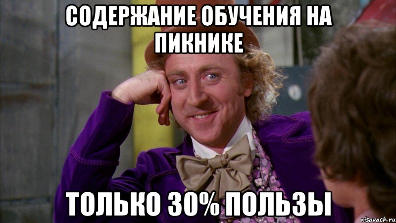 содержание обучения на пикнике только 30% пользы, Мем Ну давай расскажи (Вилли Вонка)