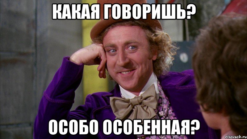 Какая говоришь? Особо особенная?, Мем Ну давай расскажи (Вилли Вонка)