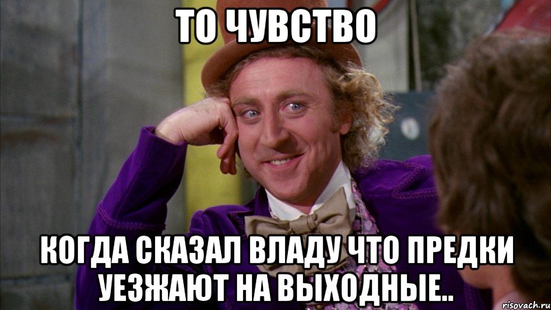 То чувство Когда сказал Владу что предки уезжают на выходные.., Мем Ну давай расскажи (Вилли Вонка)