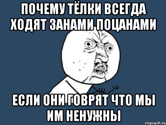 почему тёлки всегда ходят занами поцанами если они говрят что мы им ненужны, Мем Ну почему