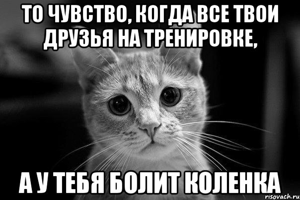 То чувство, когда все твои друзья на тренировке, а у тебя болит коленка, Мем Обида