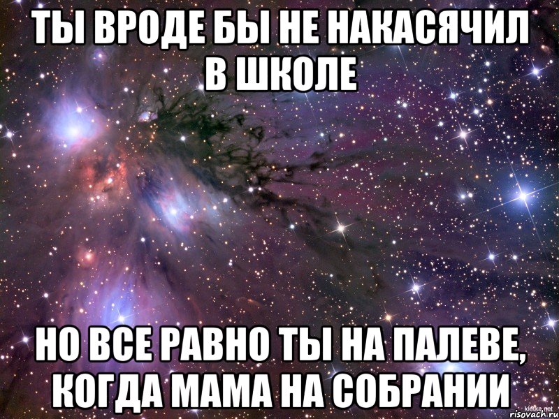 Ты вроде бы не накасячил в школе Но все равно ты на палеве, когда мама на собрании, Мем Космос