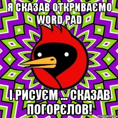 Я сказав откриваємо Word Pad і рисуєм ... сказав Погорєлов!, Мем Омская птица