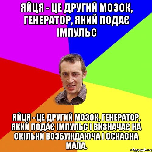 Яйця - це другий мозок, генератор, який подає імпульс Яйця - це другий мозок, генератор, який подає імпульс і визначає на скільки возбуждаюча і сєкасна мала., Мем Чоткий паца