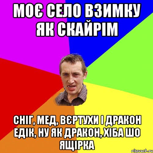 моє село взимку як скайрім сніг, мед, вєртухи і дракон едік, ну як дракон, хіба шо ящірка, Мем Чоткий паца