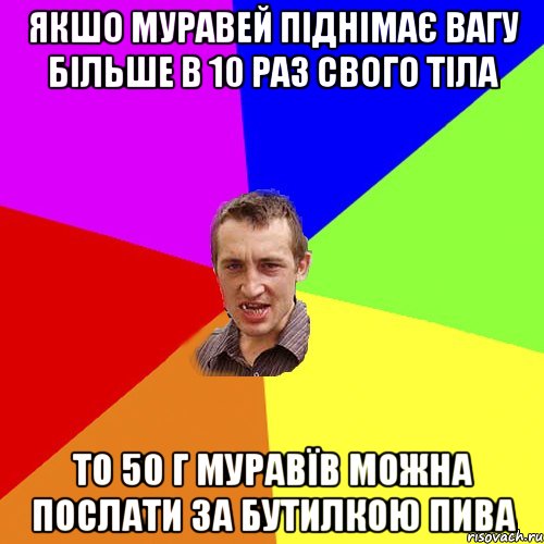 якшо муравей піднімає вагу більше в 10 раз свого тіла то 50 г муравїв можна послати за бутилкою пива, Мем Чоткий паца