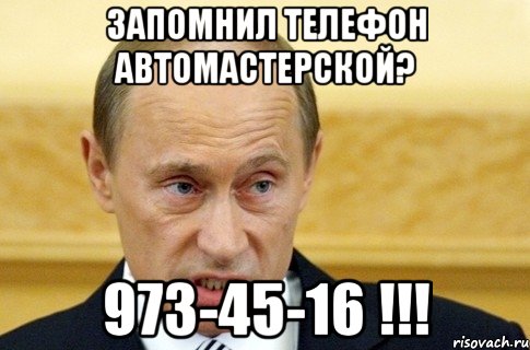 запомнил телефон автомастерской? 973-45-16 !!!, Мем путин