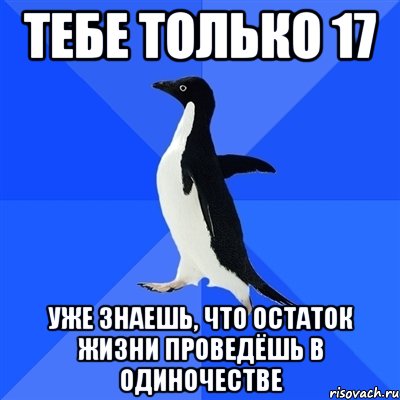 тебе только 17 уже знаешь, что остаток жизни проведёшь в одиночестве, Мем  Социально-неуклюжий пингвин