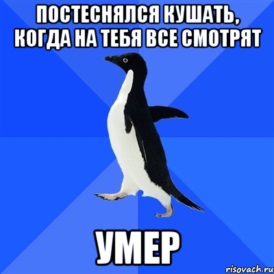 постеснялся кушать, когда на тебя все смотрят умер, Мем  Социально-неуклюжий пингвин