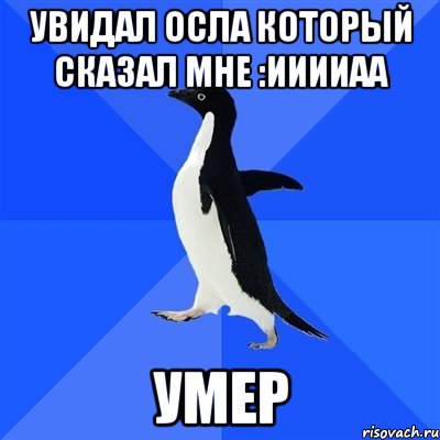 Увидал осла который сказал мне :ииииаа Умер, Мем  Социально-неуклюжий пингвин