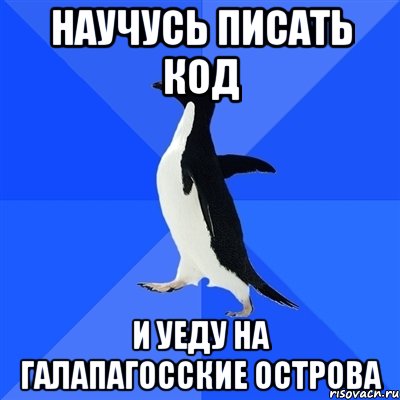 научусь писать код и уеду на Галапагосские острова, Мем  Социально-неуклюжий пингвин