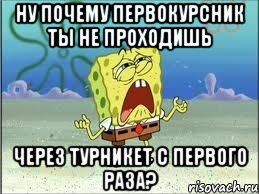 ну почему первокурсник ты не проходишь через турникет с первого раза?, Мем Спанч Боб плачет