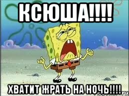 КСЮША!!!! ХВАТИТ ЖРАТЬ НА НОЧЬ!!!!, Мем Спанч Боб плачет