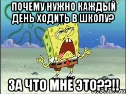 почему нужно каждый день ходить в школу? за что мне это??!!, Мем Спанч Боб плачет