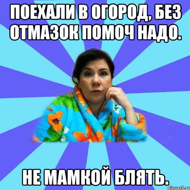 Поехали в огород, без отмазок помоч надо. Не мамкой блять., Мем типичная мама