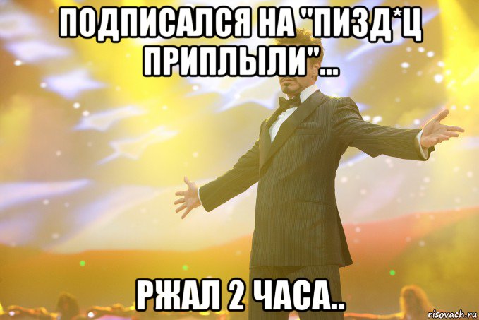 Подписался на "Пизд*ц приплыли"... Ржал 2 часа.., Мем Тони Старк (Роберт Дауни младший)