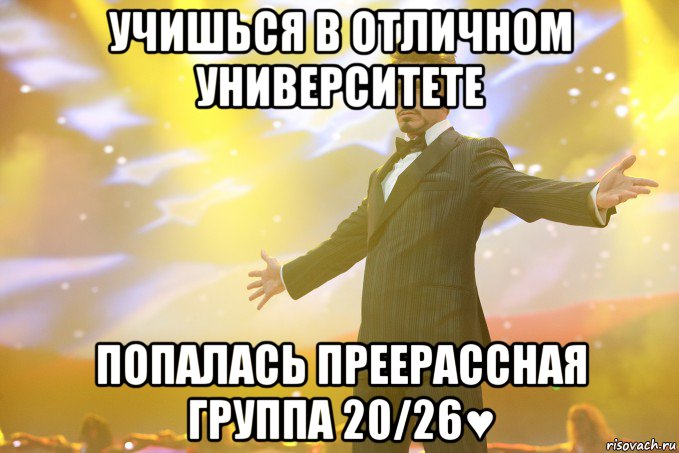 Учишься в отличном университете Попалась преерассная группа 20/26♥, Мем Тони Старк (Роберт Дауни младший)