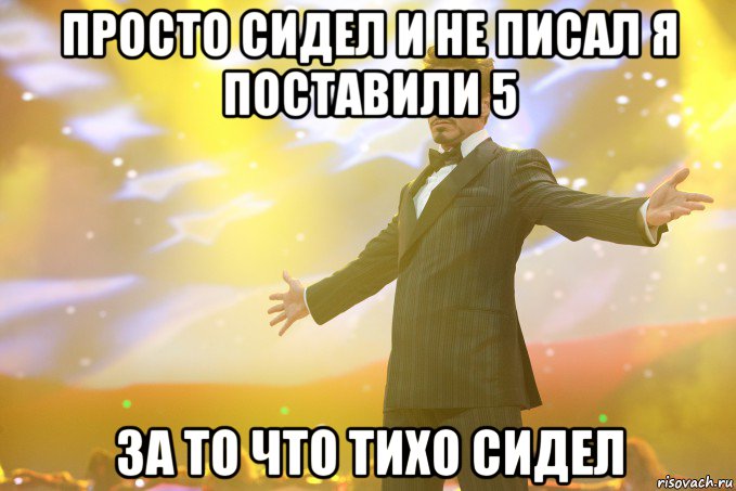 просто сидел и не писал я поставили 5 за то что тихо сидел, Мем Тони Старк (Роберт Дауни младший)