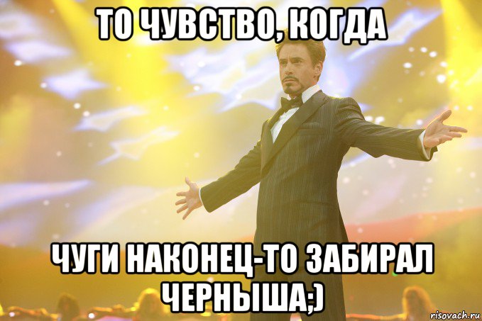 То чувство, когда Чуги наконец-то забирал черныша;), Мем Тони Старк (Роберт Дауни младший)