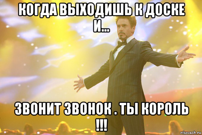 Когда Выходишь К Доске И... Звонит Звонок . Ты Король !!!, Мем Тони Старк (Роберт Дауни младший)