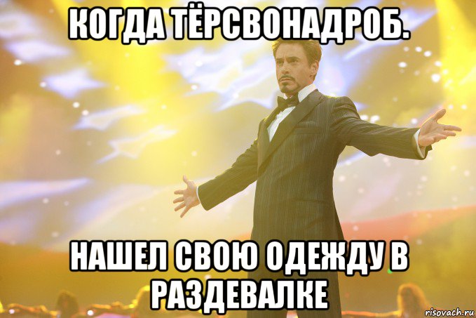 Когда Тёрсвонадроб. Нашел свою одежду в раздевалке, Мем Тони Старк (Роберт Дауни младший)