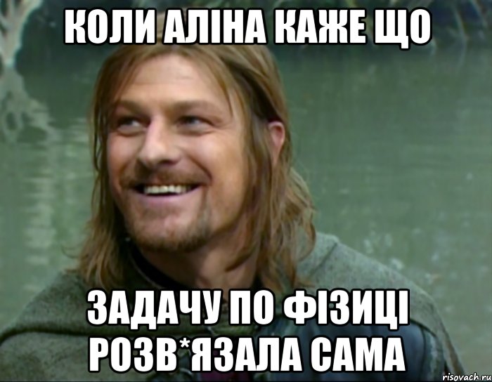 Коли Аліна каже що задачу по фізиці розв*язала сама, Мем Тролль Боромир