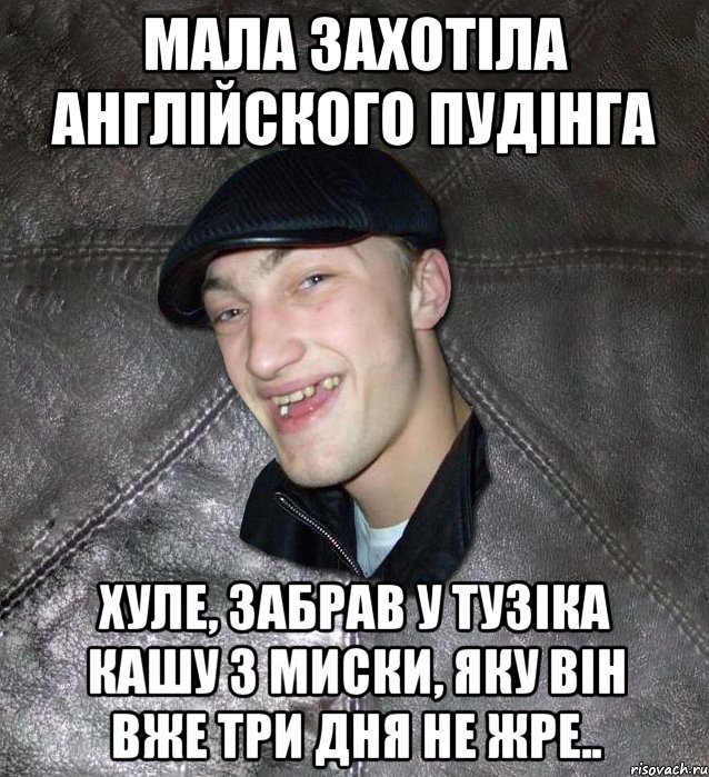 Мала захотіла Англійского пудінга Хуле, забрав у Тузіка кашу з миски, яку він вже три дня не жре.., Мем Тут Апасна