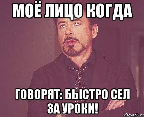 моё лицо когда говорят: быстро сел за уроки!, Мем твое выражение лица