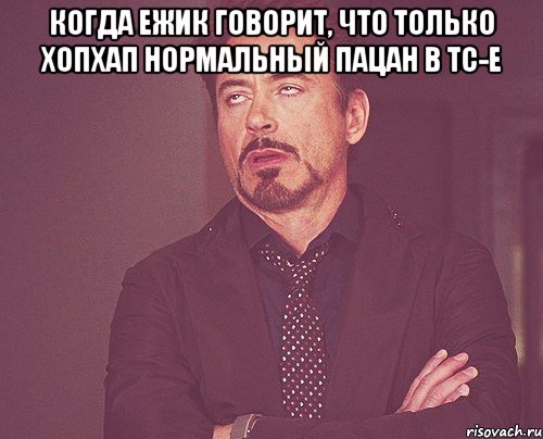 Когда ежик говорит, что только хопхап нормальный пацан в тс-е , Мем твое выражение лица
