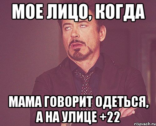 Мое лицо, когда мама говорит одеться, а на улице +22, Мем твое выражение лица