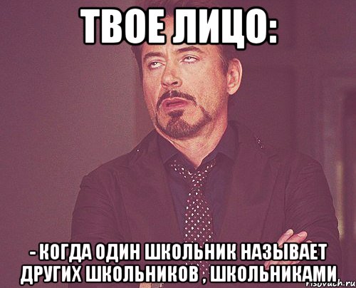 Твое лицо: - когда один школьник называет других школьников , школьниками, Мем твое выражение лица