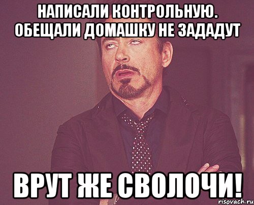 Написали контрольную. Обещали домашку не зададут Врут же СВОЛОЧИ!, Мем твое выражение лица