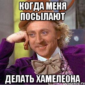 Когда меня посылают Делать хамелеона, Мем Ну давай расскажи (Вилли Вонка)
