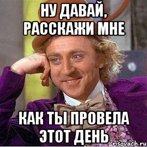 Ну давай, расскажи мне Как ты провела этот день, Мем Ну давай расскажи (Вилли Вонка)