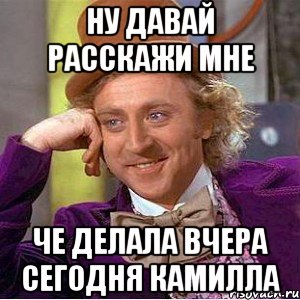ну давай расскажи мне че делала вчера сегодня камилла, Мем Ну давай расскажи (Вилли Вонка)