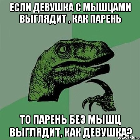 если девушка с мышцами выглядит , как парень то парень без мышц выглядит, как девушка?, Мем Филосораптор