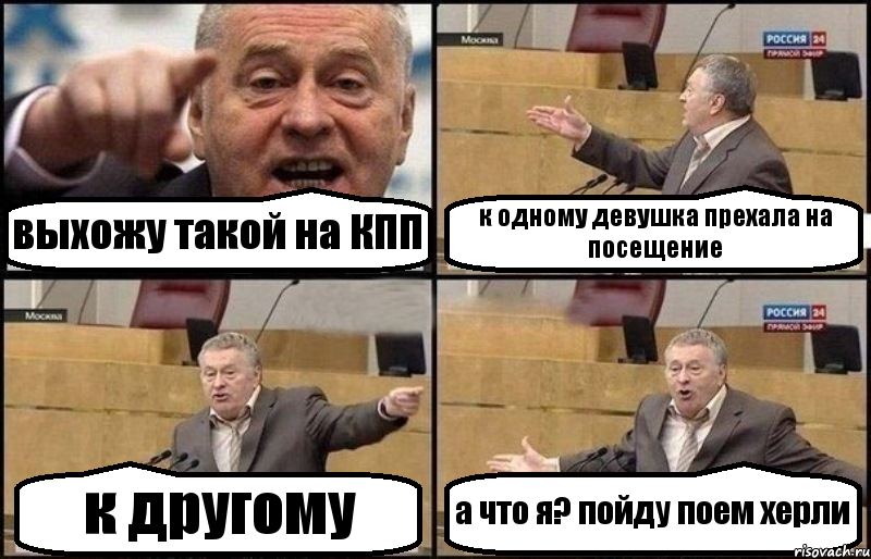 выхожу такой на КПП к одному девушка прехала на посещение к другому а что я? пойду поем херли, Комикс Жириновский