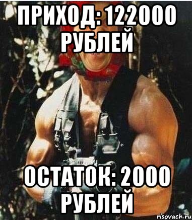 Приход: 122000 рублей Остаток: 2000 рублей, Мем 1