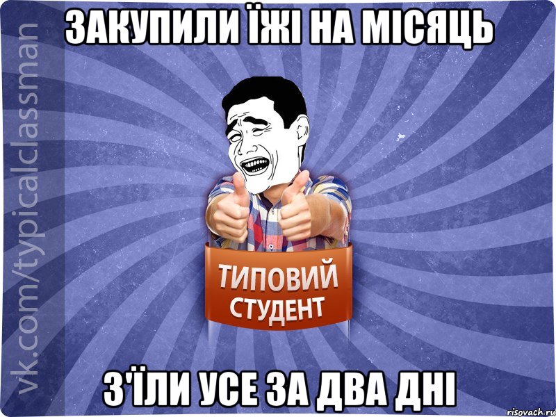 закупили їжі на місяць з'їли усе за два дні, Мем Типовий студент