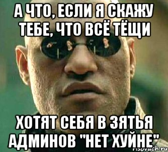 а что, если я скажу тебе, что всё тёщи хотят себя в зятья админов "НЕТ ХУЙНЕ", Мем  а что если я скажу тебе