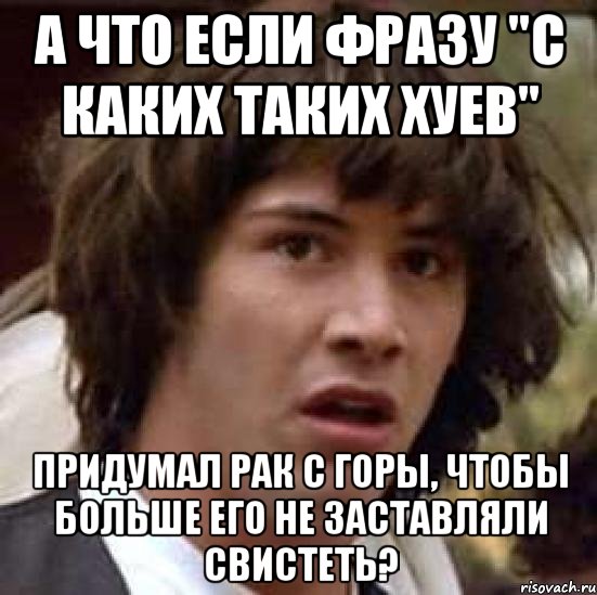 А что если фразу "С каких таких хуев" Придумал рак с горы, чтобы больше его не заставляли свистеть?, Мем А что если (Киану Ривз)