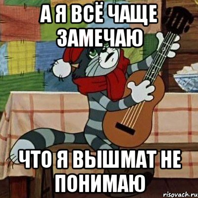 А я всё чаще замечаю Что я вышмат не понимаю, Мем Кот Матроскин с гитарой