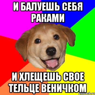 и балуешь себя раками и хлещешь свое тельце веничком, Мем Advice Dog