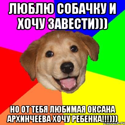 люблю собачку и хочу завести))) но от тебя любимая оксана архинчеева хочу ребенка!!!))), Мем Advice Dog