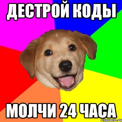 ДЕСТРОЙ КОДЫ МОЛЧИ 24 ЧАСА, Мем Advice Dog