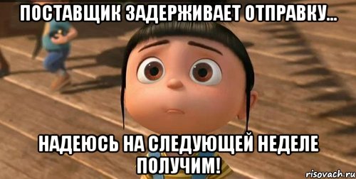 поставщик задерживает отправку... надеюсь на следующей неделе получим!, Мем    Агнес Грю