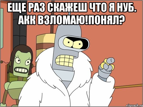 Еще раз скажеш что я нуб. Акк взломаю!Понял? , Мем Бендер