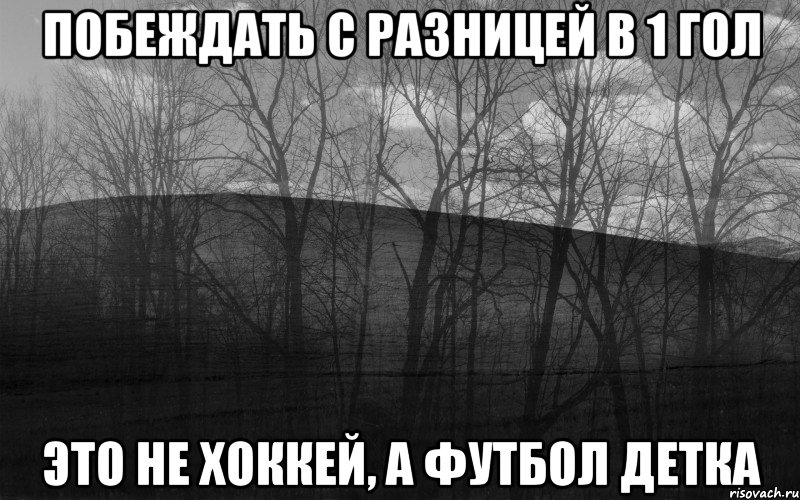 побеждать с разницей в 1 гол это не хоккей, а футбол детка, Мем безысходность лес