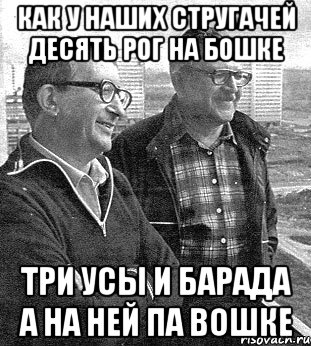 как у наших стругачей десять рог на бошке три усы и барада а на ней па вошке