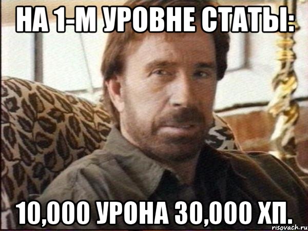 на 1-м уровне статы: 10,000 урона 30,000 хп., Мем чак норрис